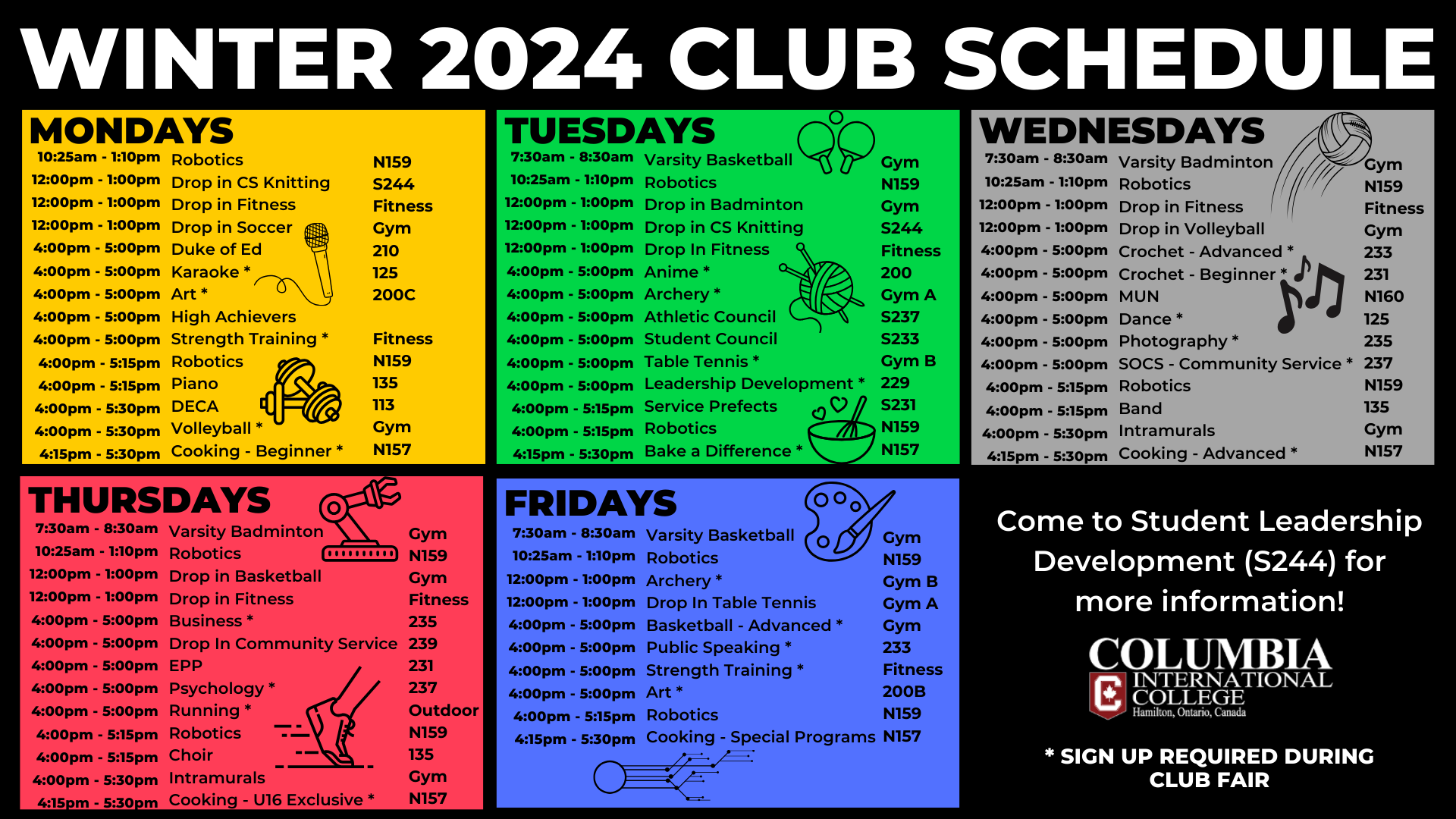 Winter 2024 Club Schedule